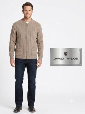 Vintage David Taylor Full Zip Tan Grandpa Sweater Cardigan Large